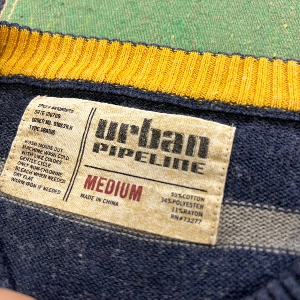 Urban Pipeline Sweater Mens Medium Blue Gray Striped Crewneck Cotton Blend Knit